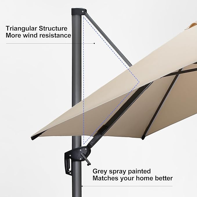PURPLE LEAF 10 Feet Patio Umbrella Outdoor Cantilever Solar Powered LED Square - Image 7