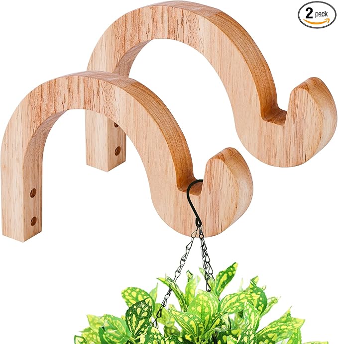 7-Inch Hanging Plant Brackets, Arc-Shaped Wooden Plant Hanger Indoor, Wall by DSJIFGEW