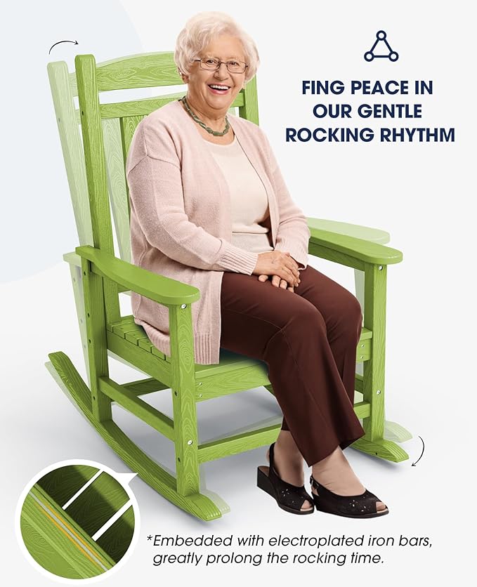 KINGYES HDPE Outdoor Rocking Chair Set of 4, All-Weather Poly Patio Rocking - Image 6