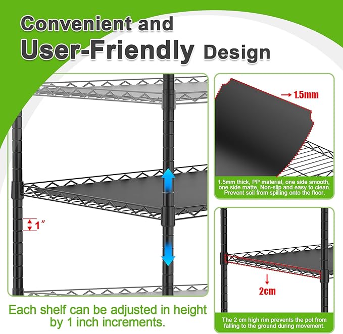 Abimars 5-Tier Greenhouse with Grow Light, Shelf Height Adjustable Metal Plant - Image 3