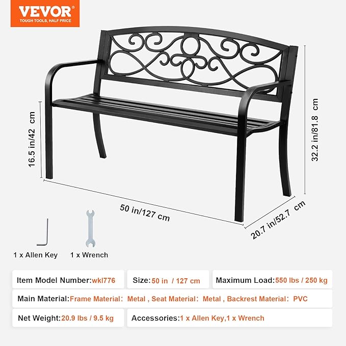 VEVOR Outdoor Bench, 50 inches Metal Garden Bench - Image 3
