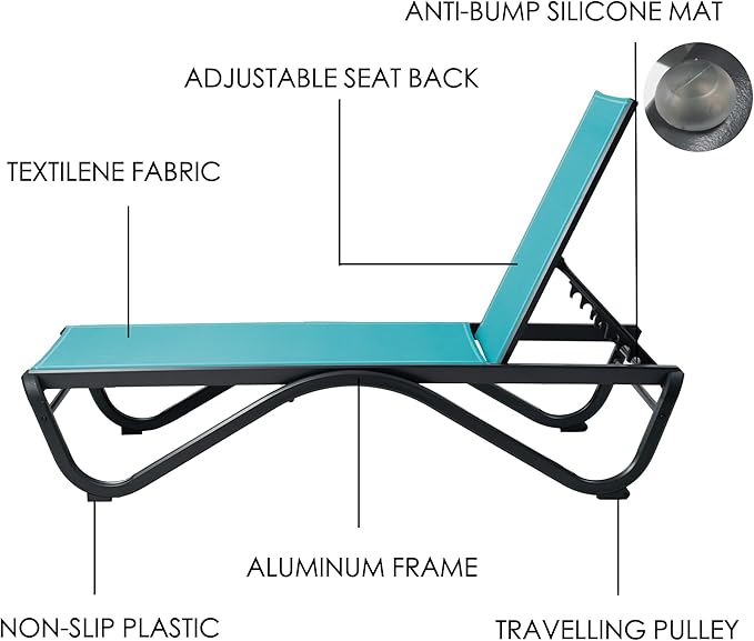 Kozyard Outdoor Chaise Lounge Chair, Full Aluminum Frame, Adjustable Reclining - Image 5
