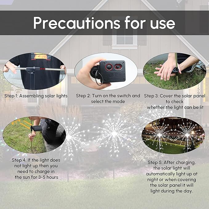 Solar Garden Firework Lights Outdoor Waterproof, 2 Pack Solar Powered Art Stake - Image 7