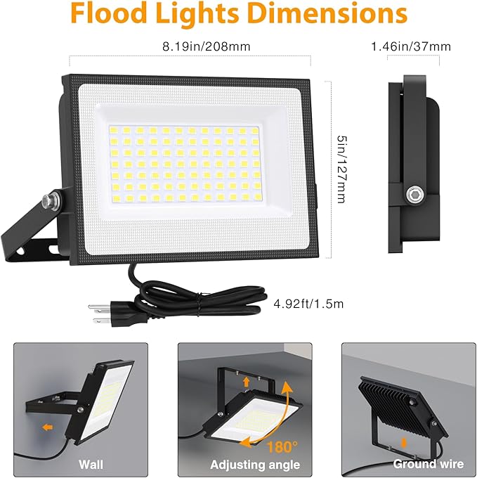 Onforu 80W Flood Lights Outdoor, 8000lm Bright LED Work Light - Image 4