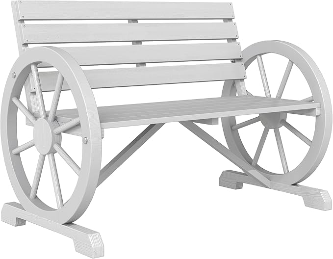 Outsunny 41" Wooden Wagon Wheel Bench, Rustic Outdoor Patio Weather Resistance by Outsunny