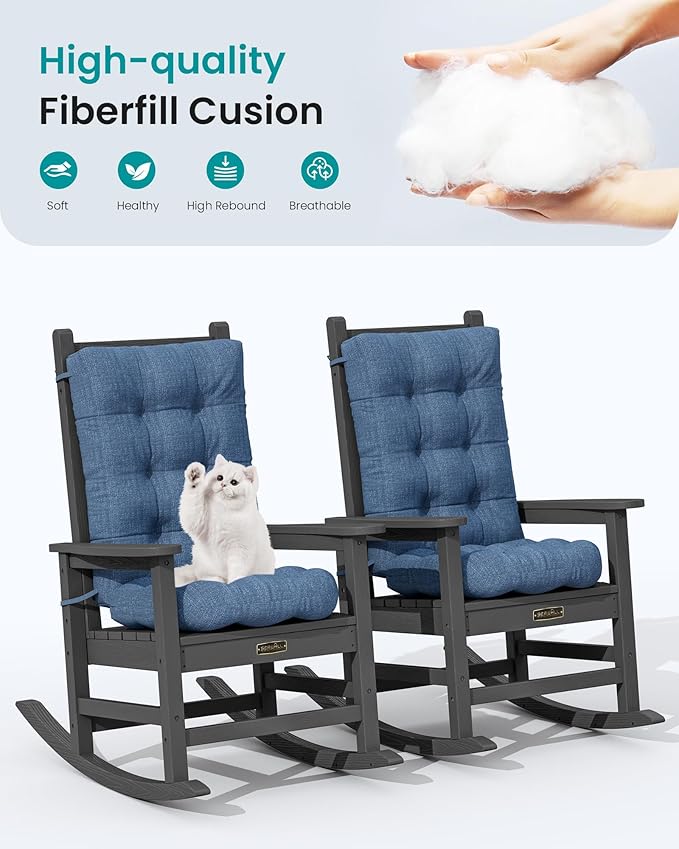 SERWALL HDPE Outdoor Rocking Cushion Set of 4, Memory Foam Cushion Navy - Image 8