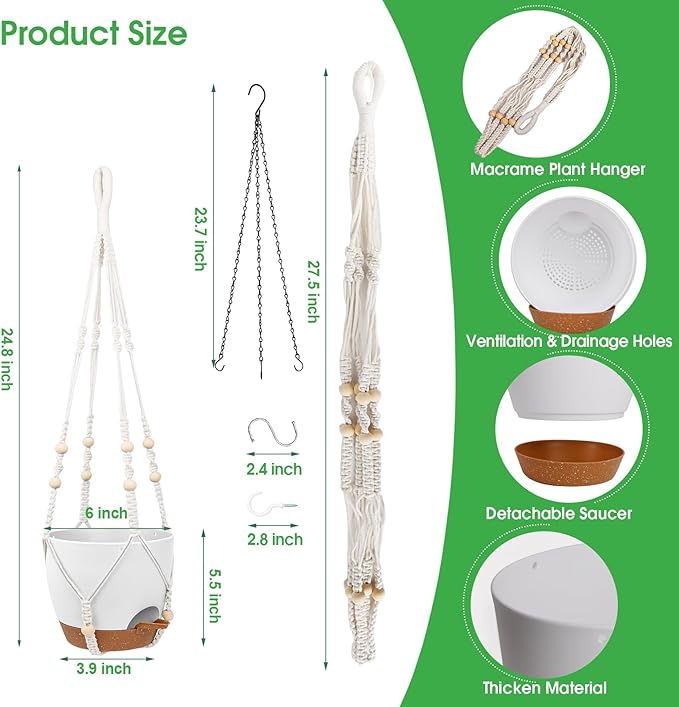 Hanging Planters for Indoor Outdoor Plants, 2 Pack Self Watering Hanging Pots - Image 2