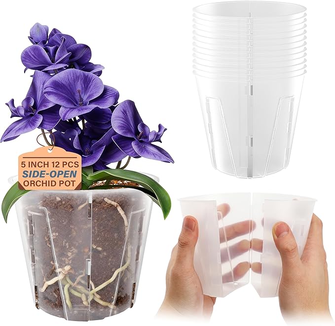 5 Inch Side-Open Orchid Pots 12 Pack, Breathable Slotted Flower Pots by Bluepro