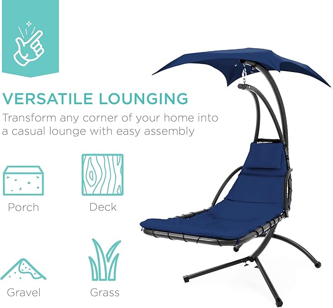 Best Choice Products Outdoor Hanging Curved Steel Chaise Lounge Chair Swing - Image 6