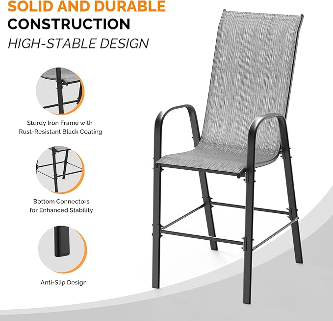 VINGLI Set of 6 Stackable Outdoor Bar Stools – Sling Chairs - Image 4