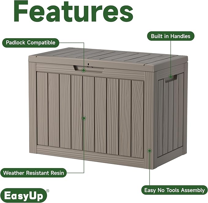EasyUp 45 Gallon Outdoor Storage Box, Resin Waterproof UV-Resistant Deck Box - Image 3