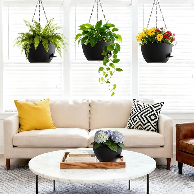 Set of 3-10 Inch Self Watering Hanging Planters - Image 2