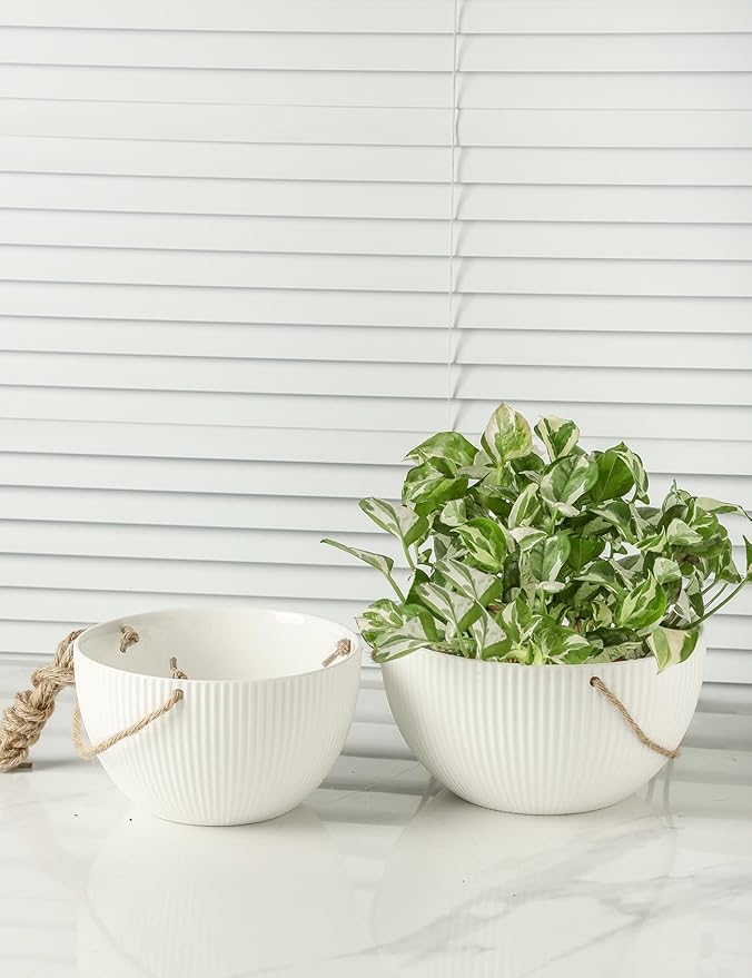 UBEE Ceramic Hanging Planters Indoor Outdoor, 7.5 Inch + 6.5 Inch Hanging - Image 7