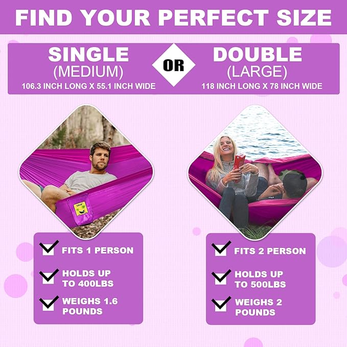 SZHLUX Camping Hammock Double & Single Portable Hammocks - Image 2