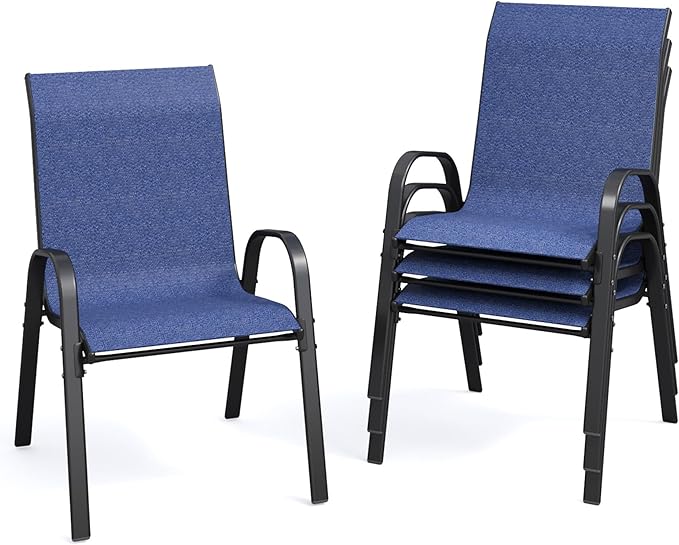 Patio Dining Chairs Set of 4, Outdoor Stackable Dining Chairs High Back by VonzoyHome
