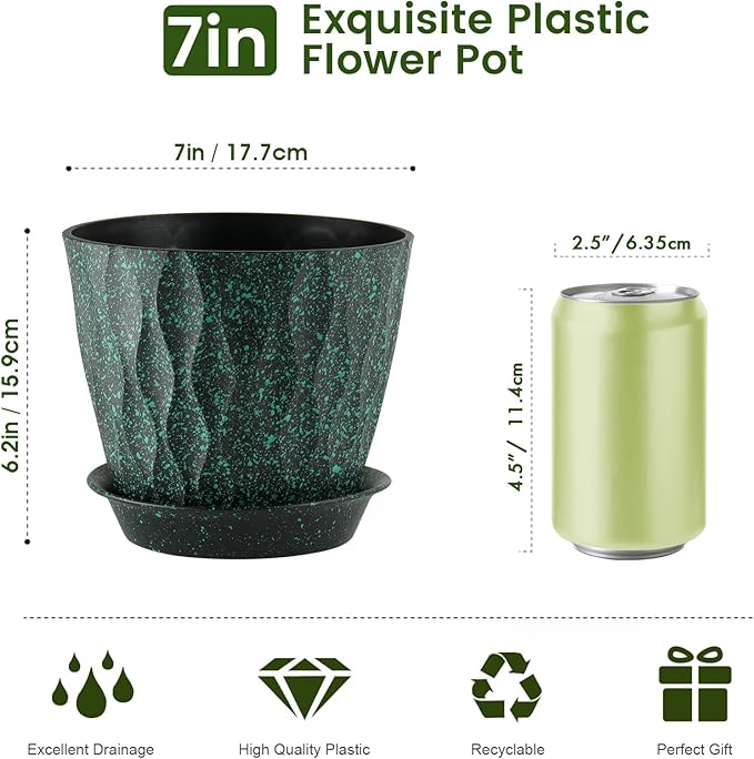 7 inch Plant Pots for Indoor Outdoor Plants, 5 Pack Thick Flower Pots - Image 2