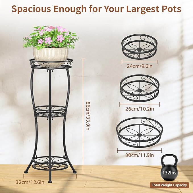 LASZOLA Black 3 Tier Tall Plant Stand - Image 3