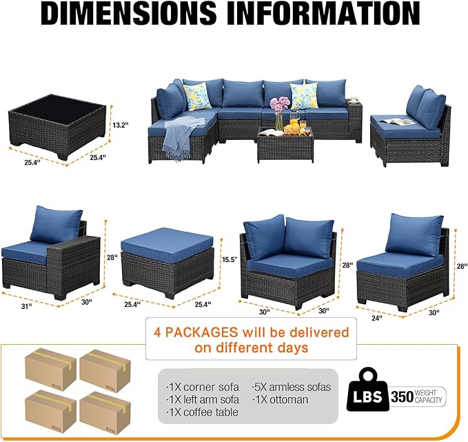 9 Pieces Patio Furniture Set All-Weather Outdoor Wicker Sectional Conversation - Image 4