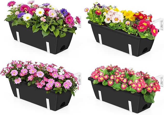 OYEAL 4 Pack Railing Planter Box Outdoor Hanging Balcony Planters 17 Inch - Image 9