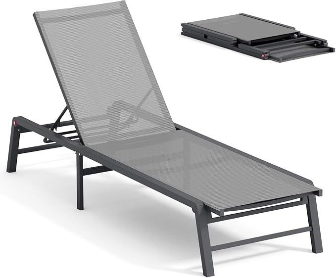 Aluminum Chaise Lounge Chair Outdoor, Foldable Patio Lounge Chair Assemble-Free by Unknown