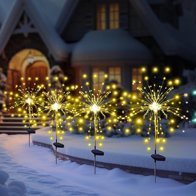 Solar Garden Firework Lights Outdoor Waterproof 6 Pack Solar Powered Art Stake - Image 4