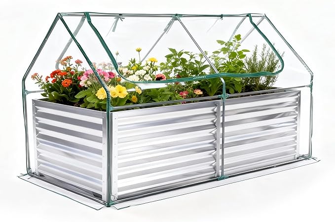 DUMOS Raised Garden Bed with Cover, Large Metal Garden Bed Mini Greenhouse by DumosLifestyle