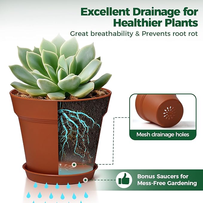 T4U 7.5 Inch Plant Pots 6 Pcs, Flower Pots - Image 4