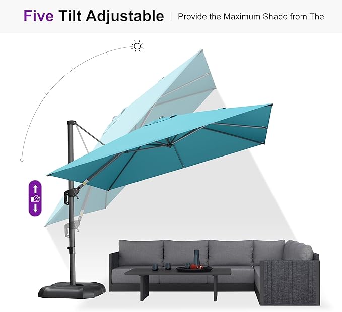 PURPLE LEAF 10 Feet Patio Umbrella Outdoor Cantilever Square Umbrella Aluminum - Image 6