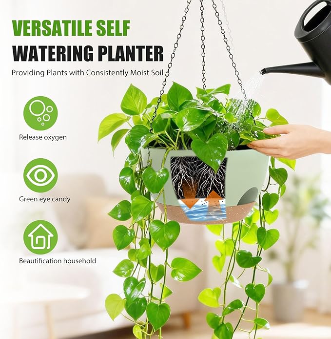 8 Inch Hanging Planters for Indoor Outdoor Plants, 4 Pack Green Brown Plastic - Image 2