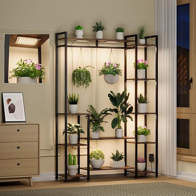 Plant Stand Indoor with Grow Lights 11 Tiered Wood Indoor Plant Shelf 62" Tall by Unknown