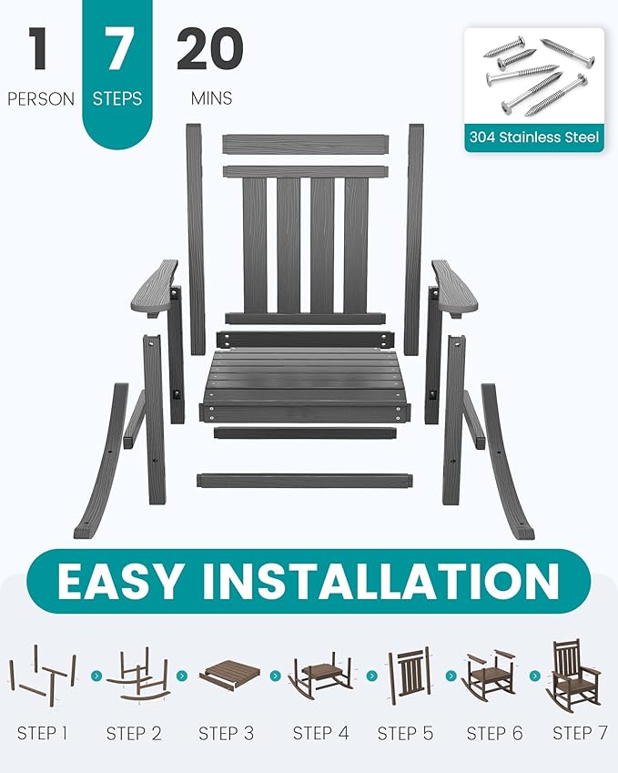 SERWALL Oversized Outdoor Rocking Chair Set of 2, HDPE Rocker - Image 8