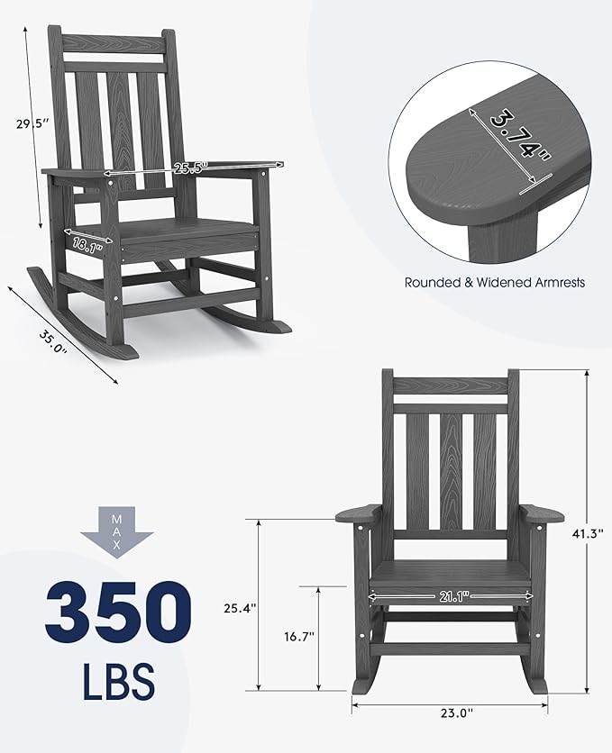 KINGYES Oversized Outdoor Rocking Chair Set of 6, All-Weather Patio Rocking - Image 3
