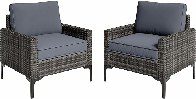 Jing's Villa 2-Piece Outdoor Sectional Single Chair Set, All-Weather Wicker by JingsVillaOutdoorFurniture