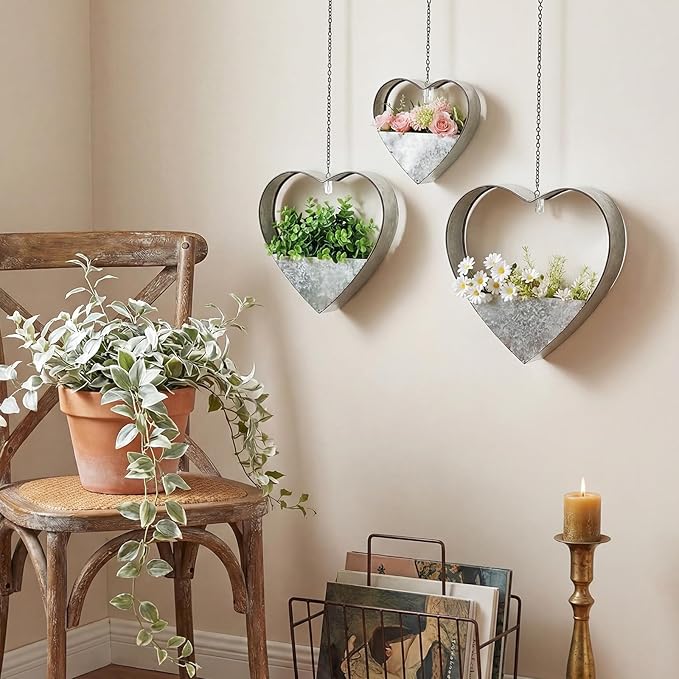 3 Pcs 3 Size Heart Metal Hanging Planter Indoor Outdoor, 13.4" 10.6" 7" Large - Image 4