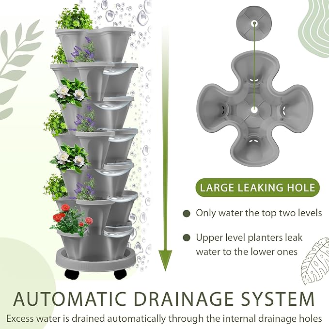 Umigy 2 Set of 7 Tier Vertical Planter Stackable Tower Planters Strawberry Herb - Image 5