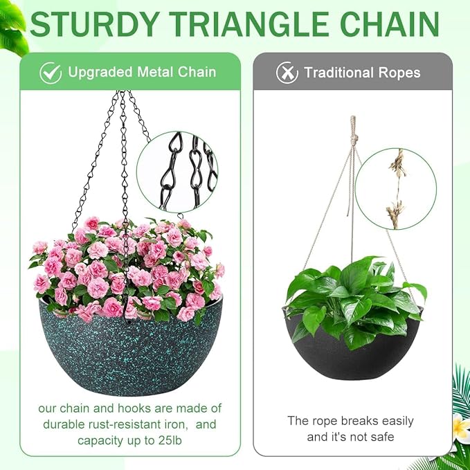 13 inch Hanging Planters for Indoor Plants, 2 Pack Planters for Outdoor Plants - Image 4