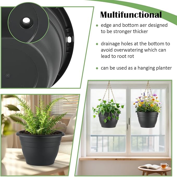 5 Pack 10 Inch Plant Pots Plastic Planters - Image 4