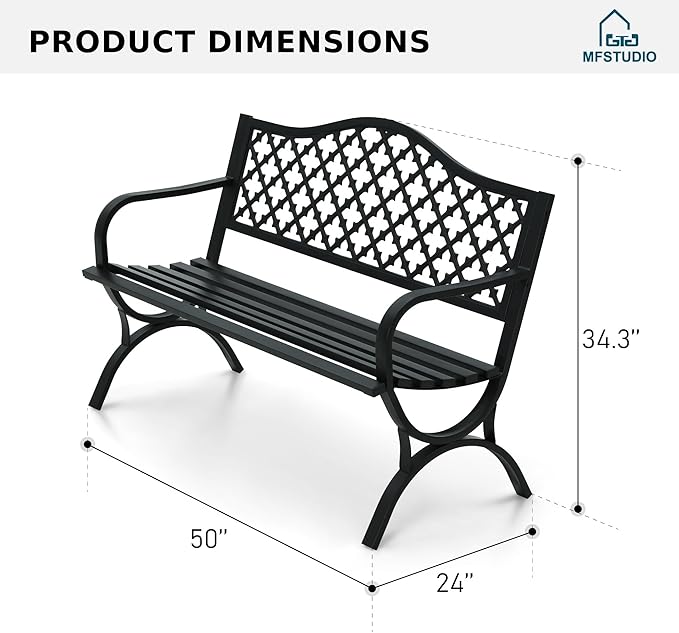 MFSTUDIO 50" Lucky Clover Outdoor Bench, Durable Patio Garden Bench Park Chair - Image 2