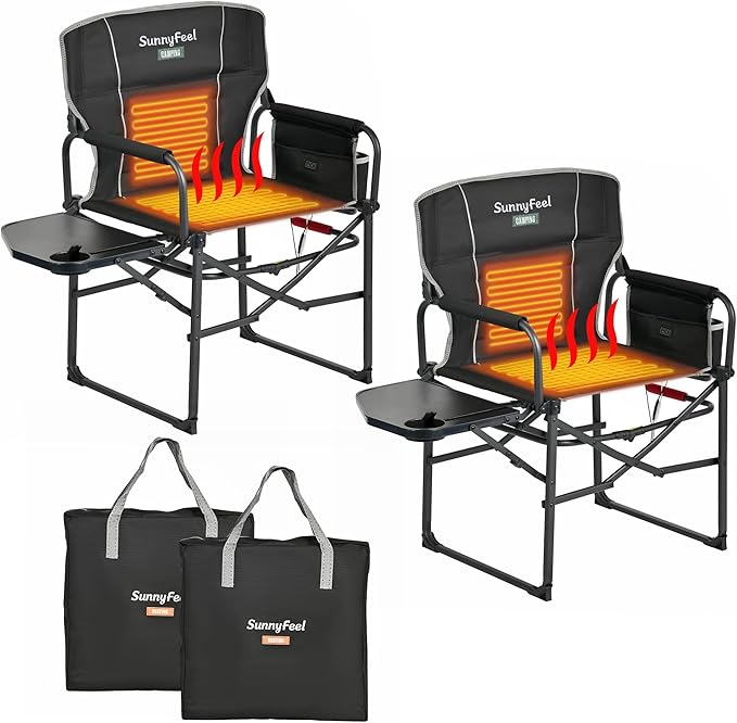 SUNNYFEEL Heated Camping Directors Chair, Heavy Duty, Oversized Outdoor by SunnyFeelCamping
