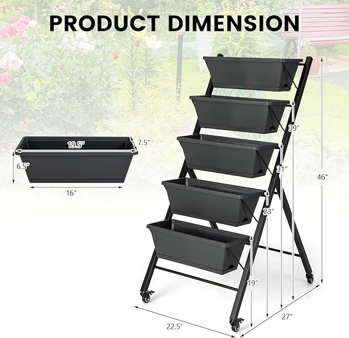 Giantex Vertical Raised Garden Bed on Wheels, Elevated Planter Raised Beds - Image 3
