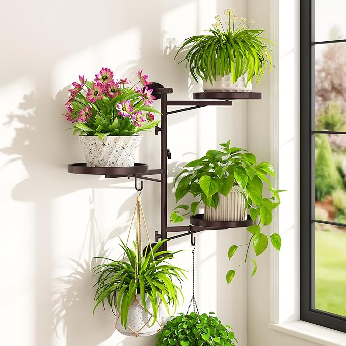 iDavosic.ly Rotating Window Plant Shelves, 3-Tier Metal Wall Stand by iDavosicly