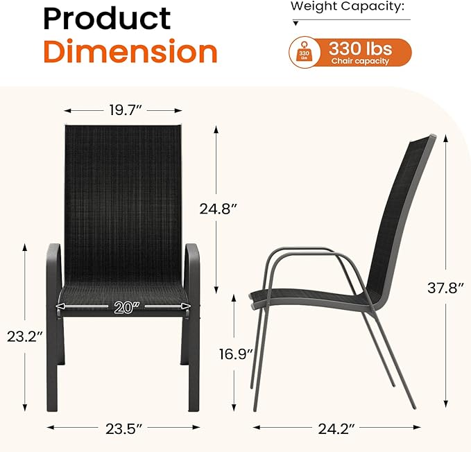 JEAREY Patio Dining Chairs Set of 4, Outdoor Stackable Dining Furniture Set - Image 3