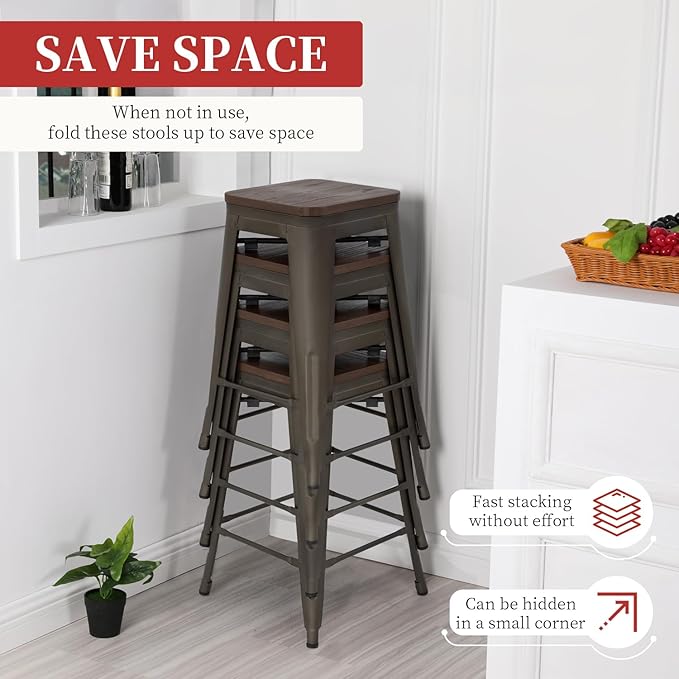 FDW Metal Bar Stools Set of 4 Counter Height Bar Stools 24 Inches Industrial - Image 5