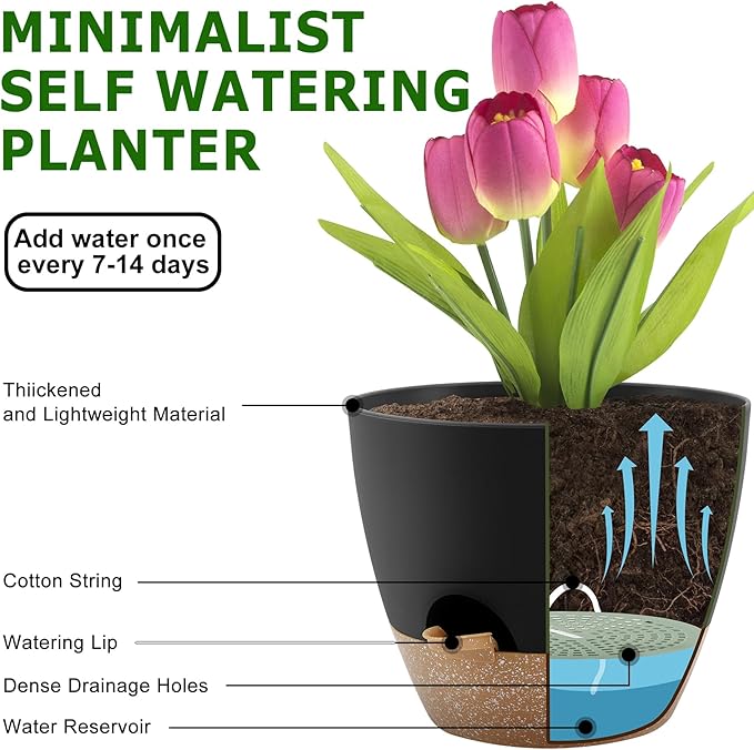 Plant Pots 12/10/9 Inch Self Watering Pots, Plastic Flower Pots, Nursery - Image 4