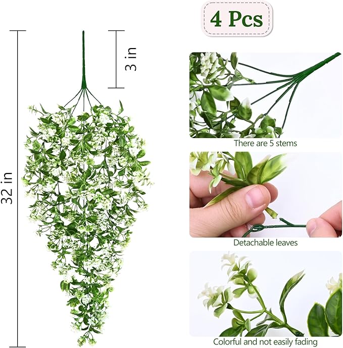 Waipfaru 4pcs Fake Hanging Plants, Artificial Hanging Flowers Faux Ivy Pothos - Image 5
