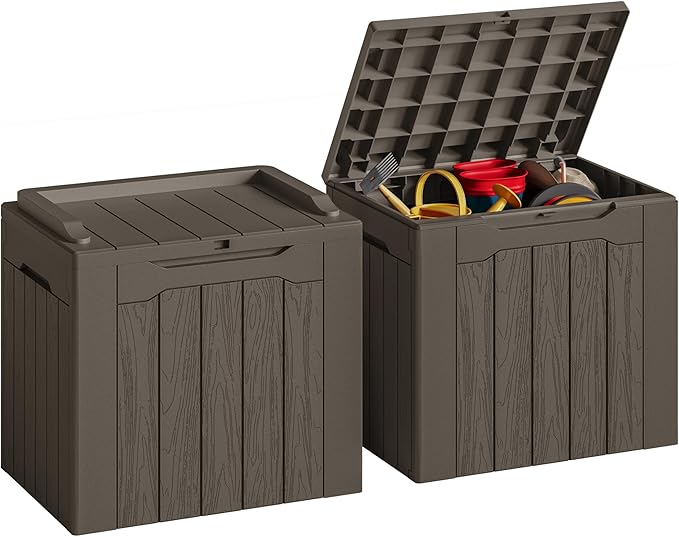 JUMMICO 31 Gallon Resin Deck Box Waterproof Indoor Outdoor Storage Boxes by JUMMICO
