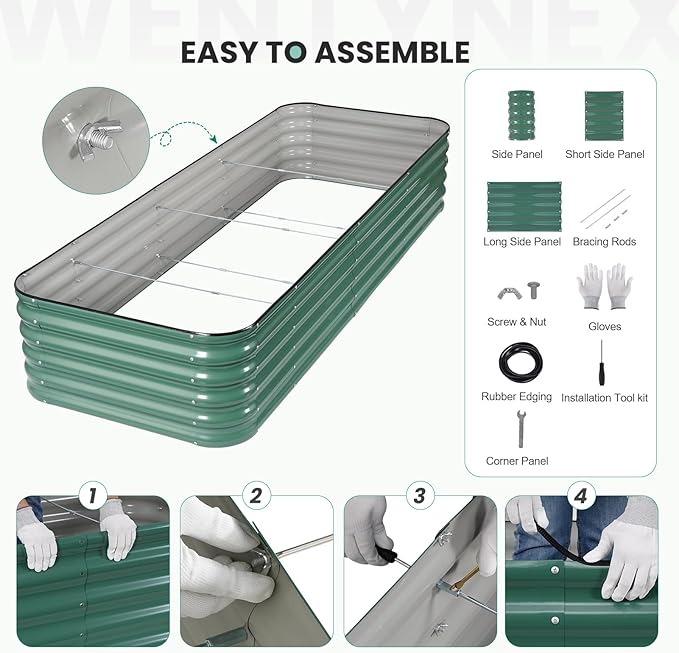 8×3×1.4FT Galvanized Raised Garden Bed Outdoor, Metal Raised Garden Bed Kit - Image 5