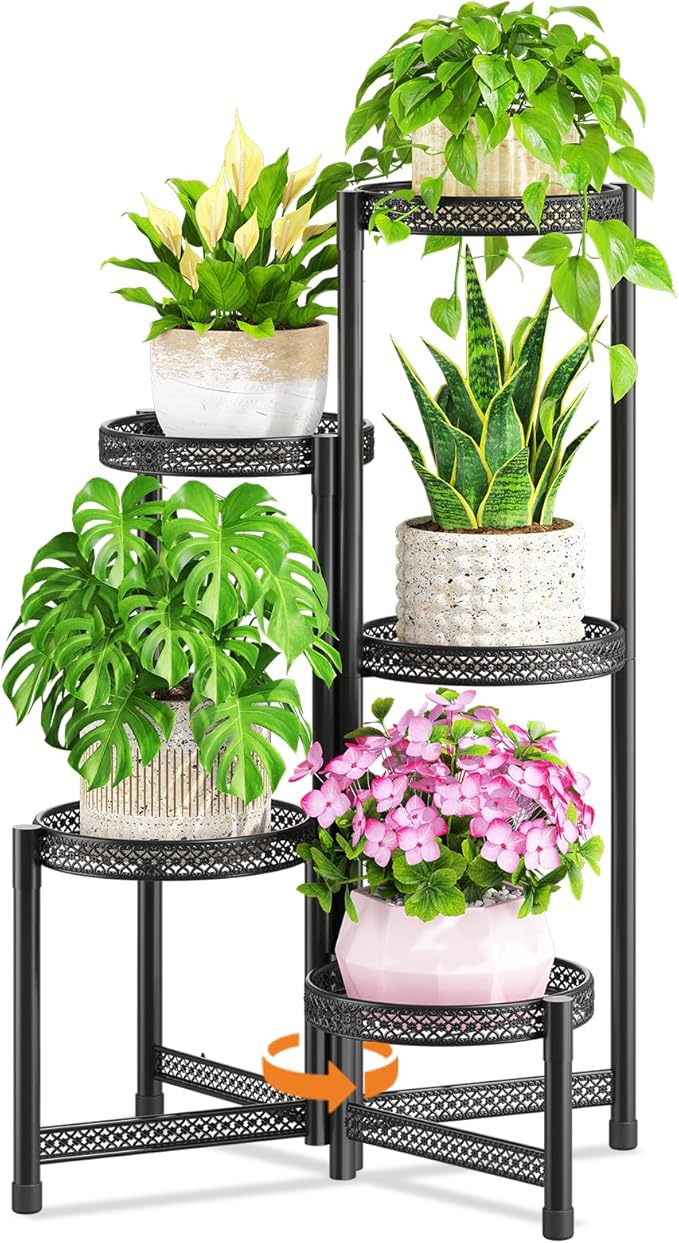 LASZOLA 5 Tiered Folding Tall Plant Stand Indoor Outdoor by LASZOLA