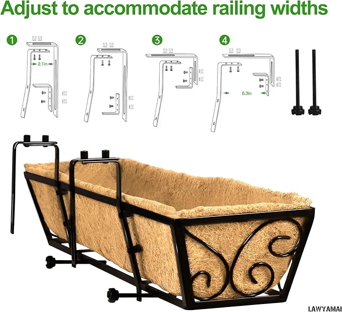 4pcs 24 Inch Window Deck with Coco Liner, Metal Hanging Flower Planter Window - Image 7