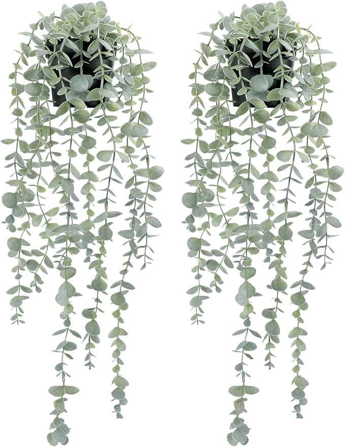 COCOBOO 2 Pcs Artificial Eucalyptus Plants Shelf Hanging Fake Plant in Pot by COCOBOO
